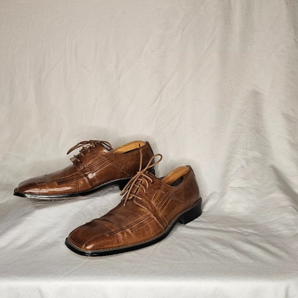 GIOVANNI OXFORD BROWN SQUARE TOE DRESS SHOE STYLE IN ITALY MEN'S